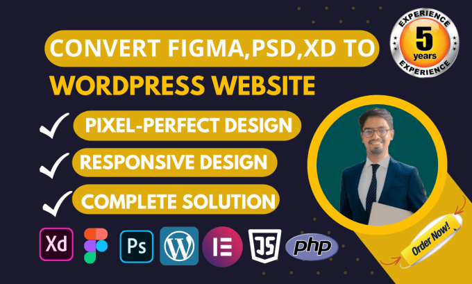 Gig Preview - Convert xd, figma, PSD to wordpress using elementor