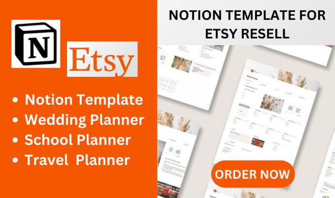 Gig Preview - Design aesthetic notion resell template for etsy  digital product, etsy planner