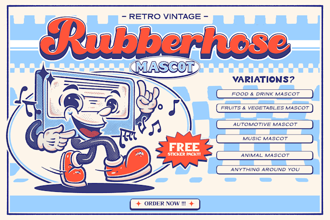 Gig Preview - Draw classic vintage retro cartoon character mascot 30s in rubber hose style