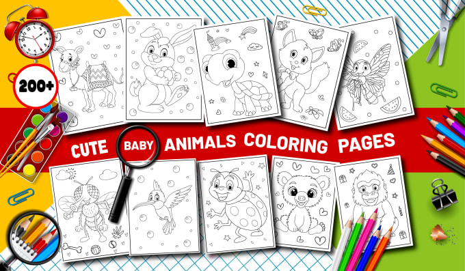 Gig Preview - Give 200 kids baby animals coloring pages bundle for amazon KDP