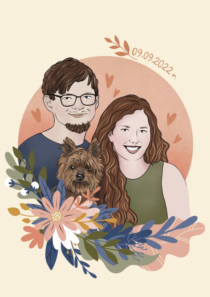 Gig Preview - Create a couple portrait, wedding illustration