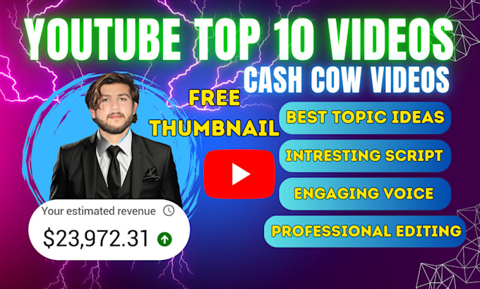 Gig Preview - Be your top 10 cash cow video faceless cash cow video editor