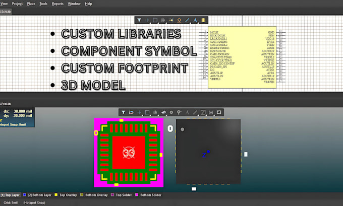 Gig Preview - Create custom schematic symbol and pcb footprint  in altium