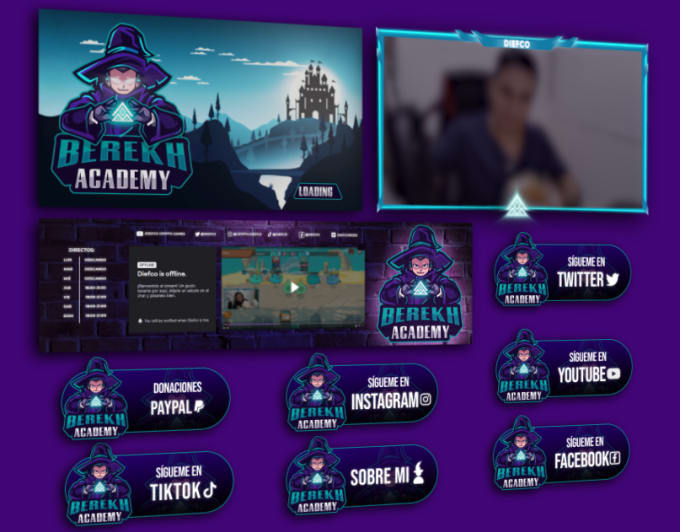 Gig Preview - Create animated twitch overlay stream pack and emotes