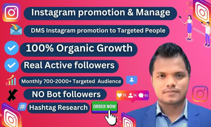 Gig Preview - Do best organic instagram grow service promotion to targeted