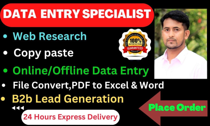 Gig Preview - Do fastest data entry, web research, copy paste, excel jobs