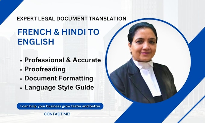 Gig Preview - Translate your document from french to english and hindi to english