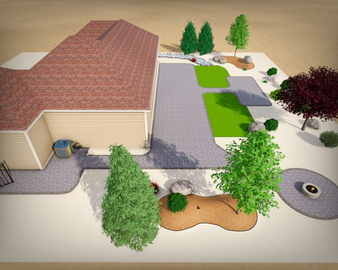 Gig Preview - Design landscape, backyard, pool, patio, deck, frontyard, 3d and 2d