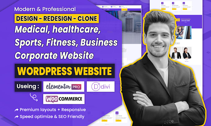 Gig Preview - Design medical, healthcare,sports, fitness, corporate business wordpress website