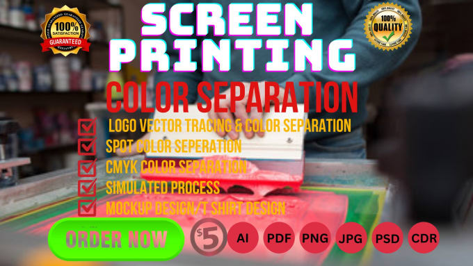 Gig Preview - Vectorize image, cmyk, spot color separation for screen printing halftone film