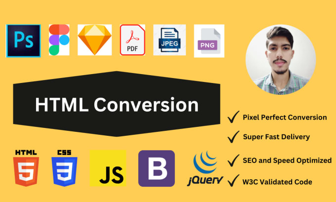 Bestseller - convert figma, xd, sketch, psd, pdf, jpeg png to html css js