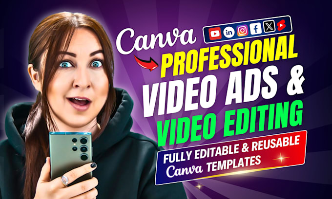 Gig Preview - Create video ads and video editing using canva