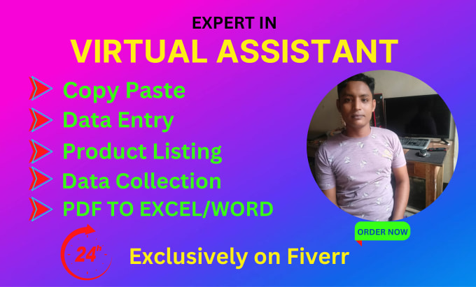 Gig Preview - Virtual assistant for data entry, copy paste, and product listing