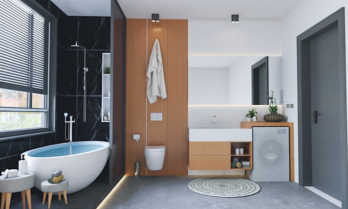 Gig Preview - Do  realistic bathroom interior design render