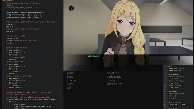 Gig Preview - Make or help you make the code for your visual novel on renpy