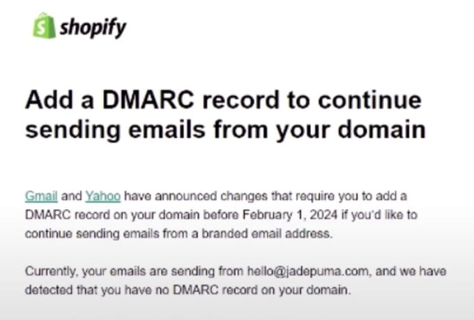 Gig Preview - Quickly setup dmarc for your shopify domain