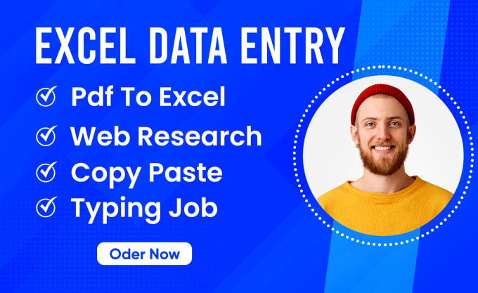 Gig Preview - Do excel data entry, convert pdf to excel, copy paste, typing and web research