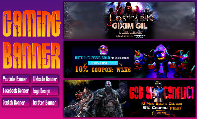 Gig Preview - Design gaming youtube twitch twitter header facebook anime style banner and logo