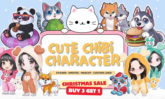 Gig Preview - Draw cute chibi character, cartoon animal illustration art or stickers