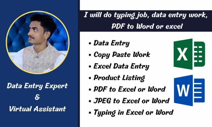 Gig Preview - Do typing job, data entry work, PDF to word or excel