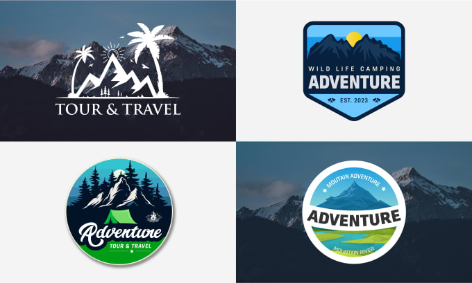 Gig Preview - Create adventure outdoor mountain hiking tourism transport travel logo design