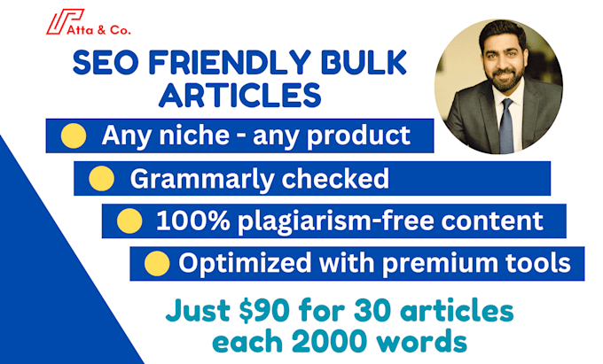 Bestseller - write 30 SEO friendly bulk articles for any niche or product