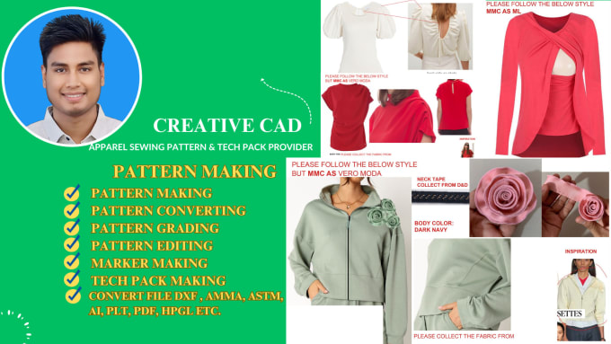 Gig Preview - Make sewing patterns making by using optitex,gerber software