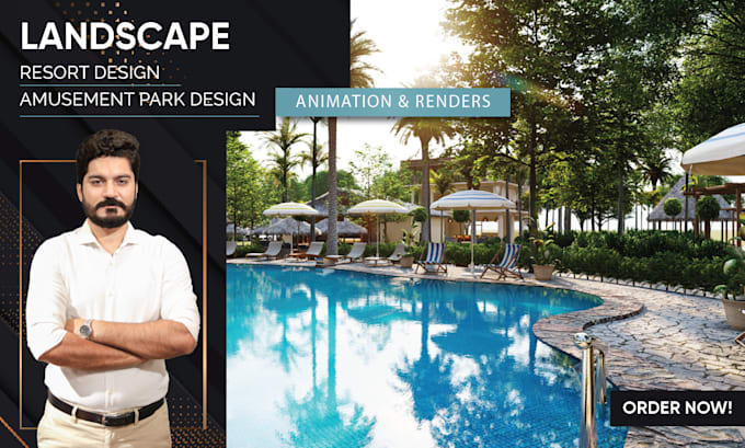 Gig Preview - 3d model and render your landscape yard pools resort concept