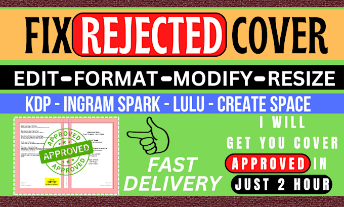 Gig Preview - Fix, edit, resize, format rejected book cover for KDP, ingram spark, lulu