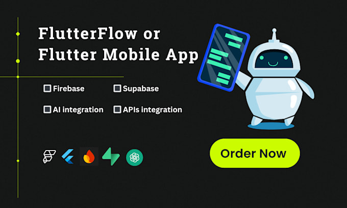 Gig Preview - Build flutterflow flutter mobile app for ios and android with ai, firebase, apis