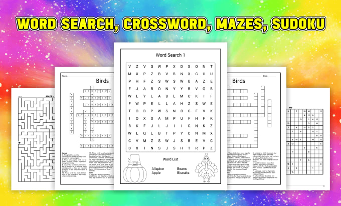 Gig Preview - Make niche base word search mazes sudoku crossword puzzle activity book