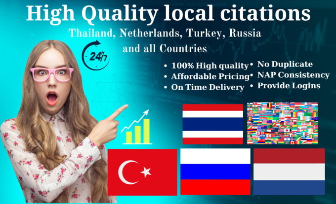 Gig Preview - Do best local citations for netherlands, thailand, turkey, russia