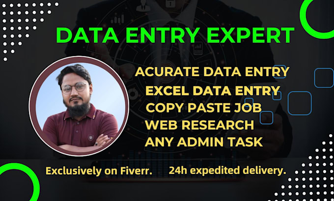 Gig Preview - Do accurate data entry, web research, excel data entry work and copy paste job