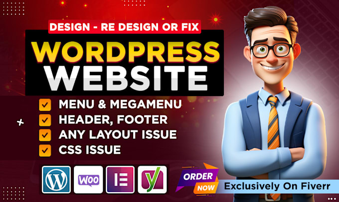 Gig Preview - Do design or fix header, footer, megamenu for wordpress website