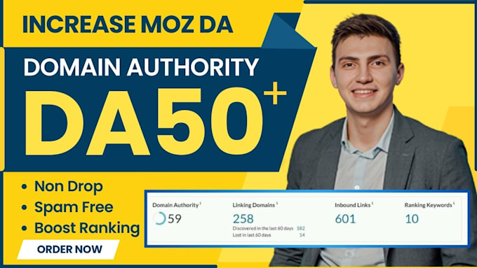 Gig Preview - Increase moz da domain authority up to 50 with spam free quality links