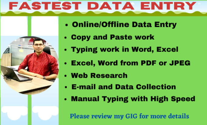 Gig Preview - Be your fastest virtual assistant data entry, manual typing, copy paste