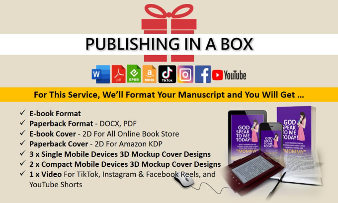 Gig Preview - Format your book for KDP, paperback, design book cover, tiktok promotional video