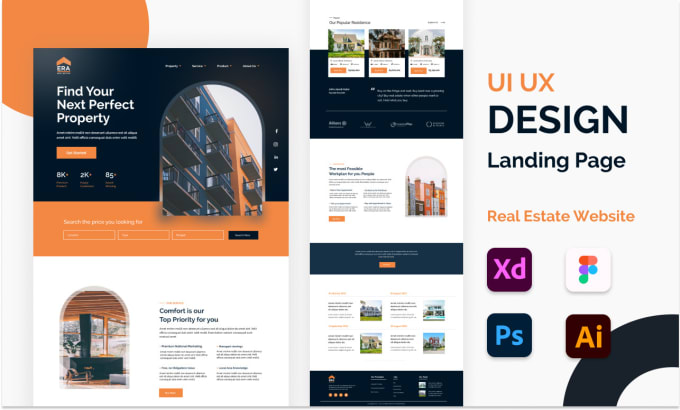 Gig Preview - Design real estate landing page, real estate website UI UX