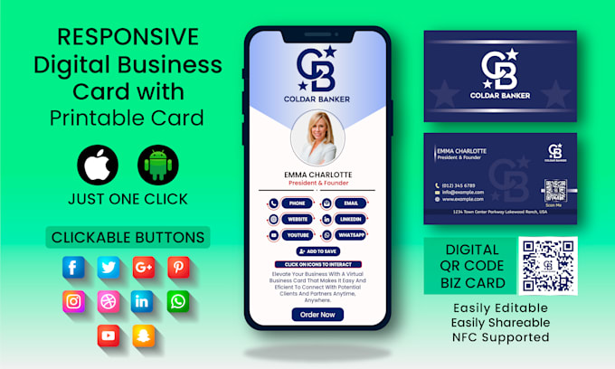 Gig Preview - Do great clickable digital business card, vcard, physical card with qr code