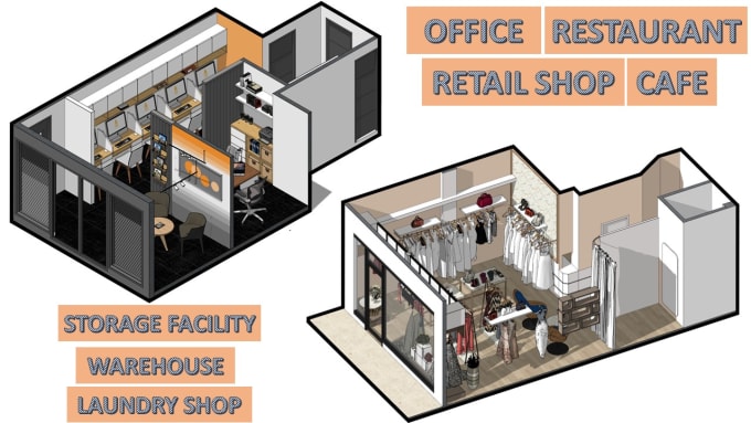 Gig Preview - Design your office, cafe, retail shop, restaurant, warehouse, apartment, hotel