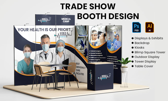 Gig Preview - Design a trade show booth and backdrop for your exhibition signage design