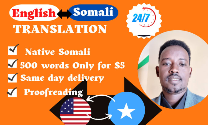 Gig Preview - Professionally translate english to somali and vice versa