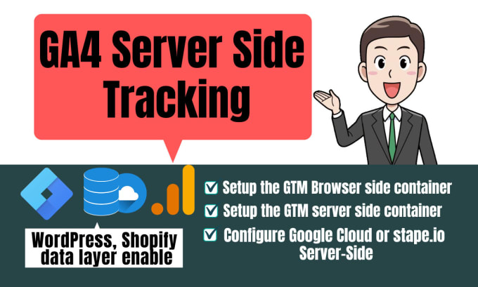 Gig Preview - Setup google analytics 4, ga4 ecommerce server side tracking via GTM