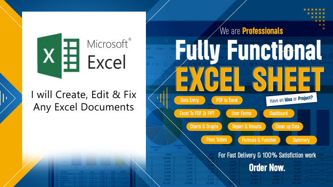 Gig Preview - Create and fix excel sheet, pivot chart, pivottable, formula function, dashboard