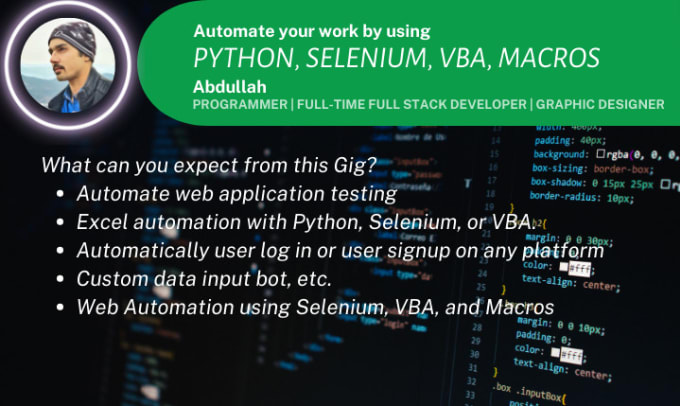 Gig Preview - Do web automation using selenium, vba, and macros