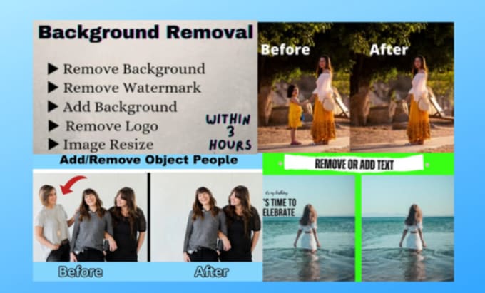 Gig Preview - Add or remove any object text logo and background remove from your photo