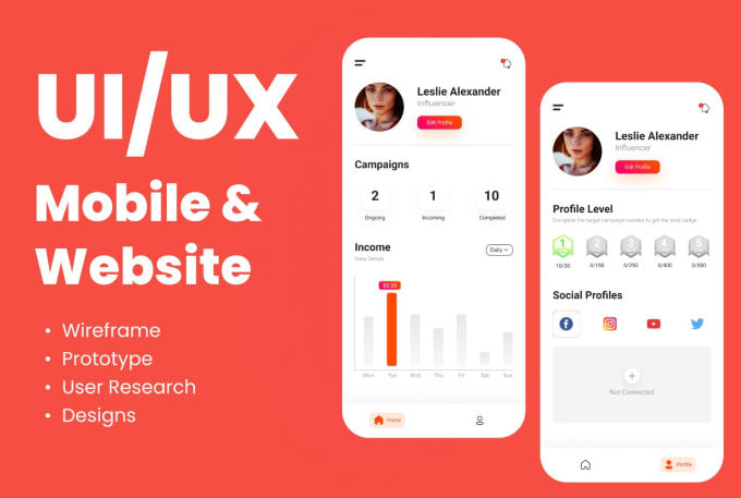 Gig Preview - User interface design and UX research, wireframe and ui ux