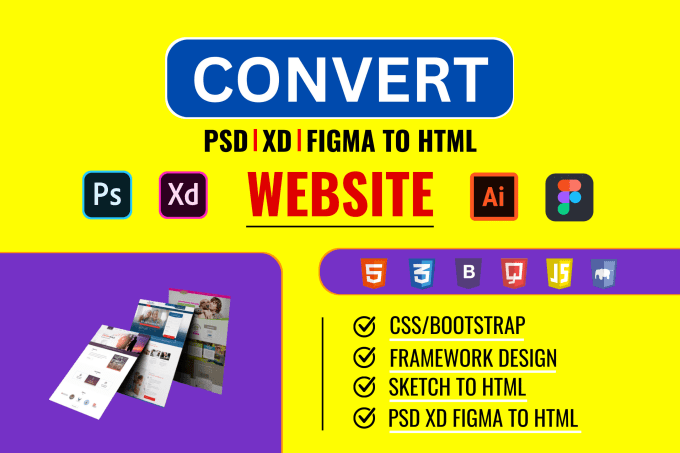 Gig Preview - Convert sketch to html figma to html psd to html xd to html responsive design