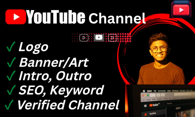 Gig Preview - Create, setup youtube channel with art, logo, intro, outro,SEO