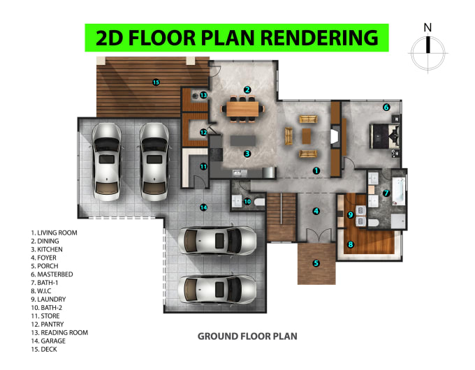 Gig Preview - Render professional 2d architectural floor plan in photoshop